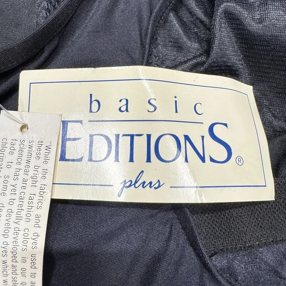 Vintage Basic Editions Black Swimsuit,‎ Size 22W, One Piece Mesh Top Daisies NEW